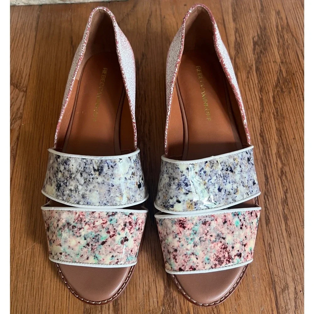 Rebecca‎ Minkoff Sadie Flats Womens 7.5 White Speckled Granite Crackle Leather